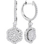 Earrings |  14kt White Gold Womens Round Diamond Hexagon Frame Cluster Dangle Earrings 1 Cttw |  Splendid Jewellery