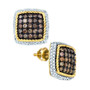 Earrings |  10kt Yellow Gold Womens Round Brown Diamond Rope Square Earrings 1-1/3 Cttw |  Splendid Jewellery