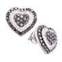 Earrings |  14kt White Gold Womens Round Black Color Enhanced Diamond Heart Earrings 1-1/2 Cttw |  Splendid Jewellery