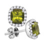 Earrings |  14kt White Gold Womens Princess Peridot Solitaire Diamond Frame Earrings 1 Cttw |  Splendid Jewellery