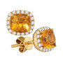 Earrings |  14kt Yellow Gold Womens Princess Natural Citrine Diamond Stud Earrings 1/4 Cttw |  Splendid Jewellery