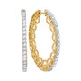 Earrings |  10kt Yellow Gold Womens Round Diamond Single Row Luxury Hoop Earrings 1 Cttw |  Splendid Jewellery