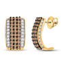 Earrings |  10kt Yellow Gold Womens Round Brown Diamond Hoop Earrings 1-7/8 Cttw |  Splendid Jewellery