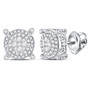 Earrings |  14kt White Gold Womens Round Diamond Circle Frame Cluster Earrings 1/2 Cttw |  Splendid Jewellery