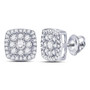 Earrings |  14kt White Gold Womens Round Diamond Square Cluster Earrings 1 Cttw |  Splendid Jewellery