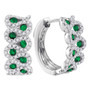 Earrings |  14kt White Gold Womens Round Emerald Diamond Hoop Earrings 1-3/8 Cttw |  Splendid Jewellery