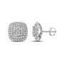 Earrings |  14kt White Gold Womens Round Diamond Double Square Frame Cluster Earrings 1-1/2 Cttw |  Splendid Jewellery