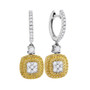 Earrings |  18kt White Gold Womens Round Yellow Diamond Square Cluster Dangle Earrings 7/8 Cttw |  Splendid Jewellery