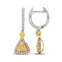 Earrings |  14kt White Gold Womens Round Yellow Pink Diamond Triangle Dangle Earrings 1 Cttw |  Splendid Jewellery