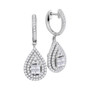 Earrings |  14kt White Gold Womens Princess Round Diamond Teardrop Frame Cluster Earrings 1 Cttw |  Splendid Jewellery