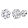 Earrings |  14kt White Gold Womens Round Diamond Flower Cluster Earrings 2 Cttw |  Splendid Jewellery