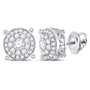 Earrings |  14kt White Gold Womens Round Diamond Concentric Circle Cluster Earrings 1 Cttw |  Splendid Jewellery