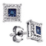 Earrings |  Sterling Silver Womens Round Blue Color Enhanced Diamond Square Earrings 1/20 Cttw |  Splendid Jewellery