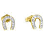 Earrings |  10kt Yellow Gold Womens Round Diamond Horseshoe Earrings 1/20 Cttw |  Splendid Jewellery