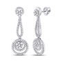 Earrings |  10kt White Gold Womens Round Diamond Circle Cluster Dangle Earrings 1 Cttw |  Splendid Jewellery