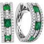 Earrings |  18kt White Gold Womens Oval Emerald Diamond Hoop Earrings 1-1/2 Cttw |  Splendid Jewellery