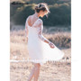 Short Lace Chiffon Beach Boho Wedding Dresses Cheap Sheer 3/4 Long Sleeve Bridal Gowns