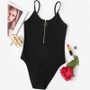 O-Ring Zipper Front Ribbed Cami Bodysuit Casual