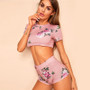Sexy Floral Print Crop Top With Shorts Pajama Set