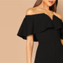 Black Office Solid Off Shoulder Ruffle Skinny Jumpsuit