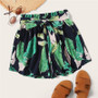 Bohemian Belted Paperbag Waist Tropical Print Shorts