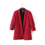 Fashion Red Puff Sleeve No Button Three Quarter Office Blazer
