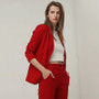 Fashion Red Puff Sleeve No Button Three Quarter Office Blazer