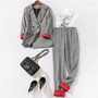 2 Piece Suit Office Outfit Patchwork Cuffed Sleeve Plaid Blazer
