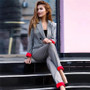 2 Piece Suit Office Outfit Patchwork Cuffed Sleeve Plaid Blazer