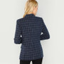Navy Cotton Office Notched Neck Plaid Double Breasted Blazer