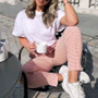 Capri Straight Casual Pink Plaid Casual Pants Vintage Work Pants