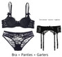 Luscious Thin Lingerie Sexy 3 Piece Bra+Panties+Garter Lace Embroidery Set