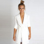 Solid White Belt Notched Long Sleeve Suit Leisure/Office Blazer
