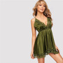 Deep Sexy Contrast Lace Satin Cami Nightdress Lingerie Sleepwear