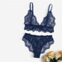 Intimate Sexy Navy Trim Lace Unlined lingerie Set Hot Sleeveless Bralettes