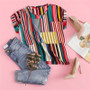 Multicolor Mix Striped Print Rolled Up Casual Short Sleeve Tops