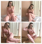 2 Piece Set Top and Pants Casual Woman Set Pink Crop Pants Set