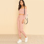 2 Piece Set Top and Pants Casual Woman Set Pink Crop Pants Set