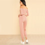 2 Piece Set Top and Pants Casual Woman Set Pink Crop Pants Set