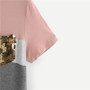 Multicolor Color Block Cut and Sew Sequin Pocket T