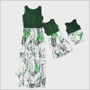 Mama & daughter & baby Green Leaf matching dresses
