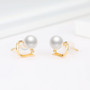 18K Heart Shaped Natural Freshwater White Pearl Earrings With Diamond
