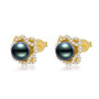 18K Solid Gold Natural 0.663ct Diamond (G-H, SI1-SI2) Tahitian Black Pearl 8mm Earrings