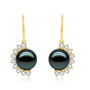 18K Solid Gold Natural 0.596ct Diamond (G-H, SI1-SI2) Tahitian Black Pearl 9mm Earrings