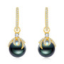 18K Solid Gold Natural 0.48ct Diamond (G-H, SI1-SI2) Tahitian Black Pearl 9mm Earrings