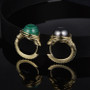 925 Sterling Silver A high-end Diamond-encrusted Natural Malachite Lime Pearl Earrings