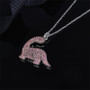 Sterling Silver Pink Dinosaur Necklace Created Sapphire Pendant