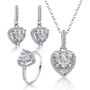 Halo Heart Created White Diamond Sterling Silver Jewelry Set