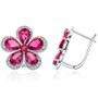 Flower 925 Sterling Silver Pink Pear Created Sapphire Stud Earrings