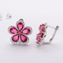 Flower 925 Sterling Silver Pink Pear Created Sapphire Stud Earrings